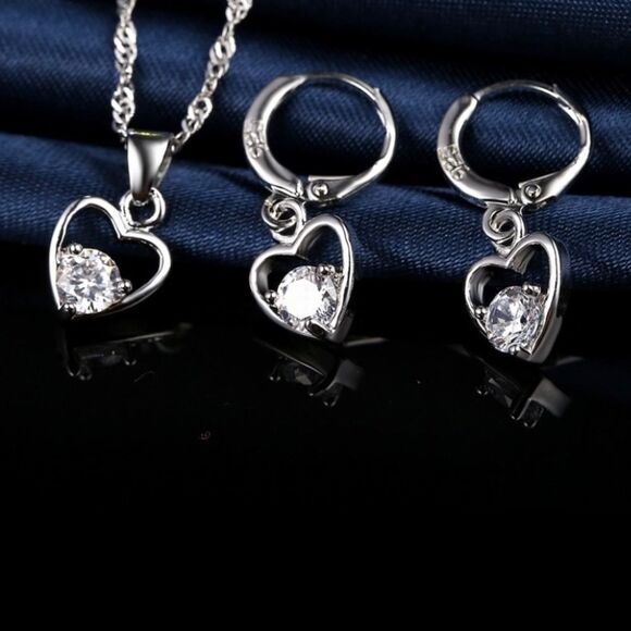 Sterling Silver Cubic Zirconia Necklace Set (Q1) - Picture 1 of 5